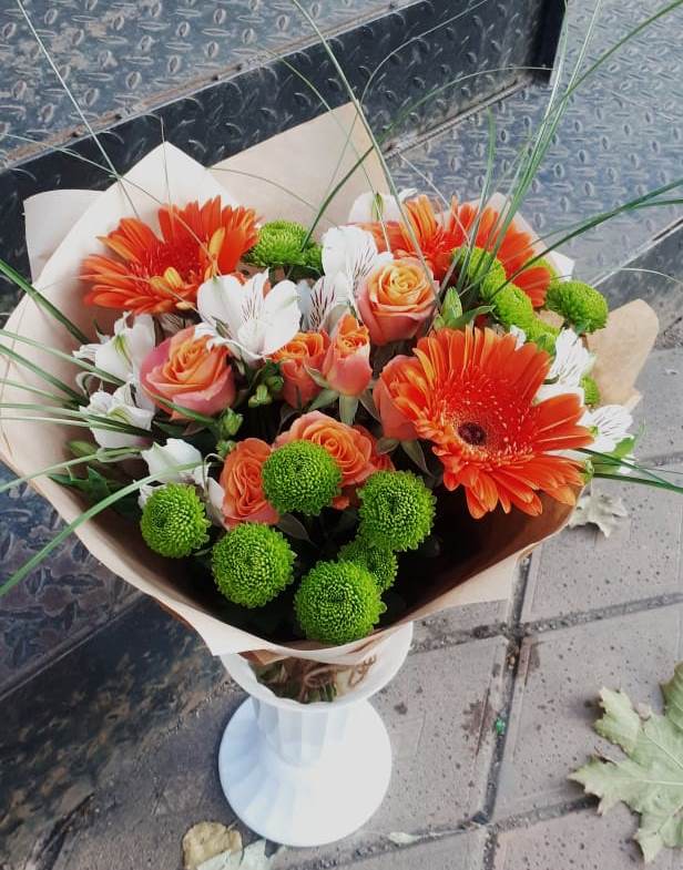 Букет цветов из: Герберы, Хризантемы, Альстромерии и Розы в Славянке