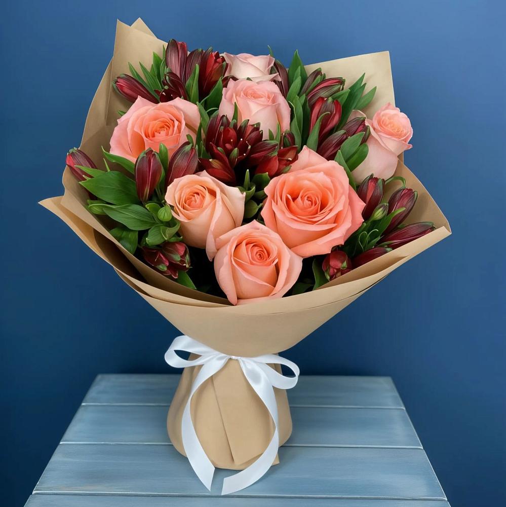 Букет цветов из: Розы и Альстромерии в Славянке