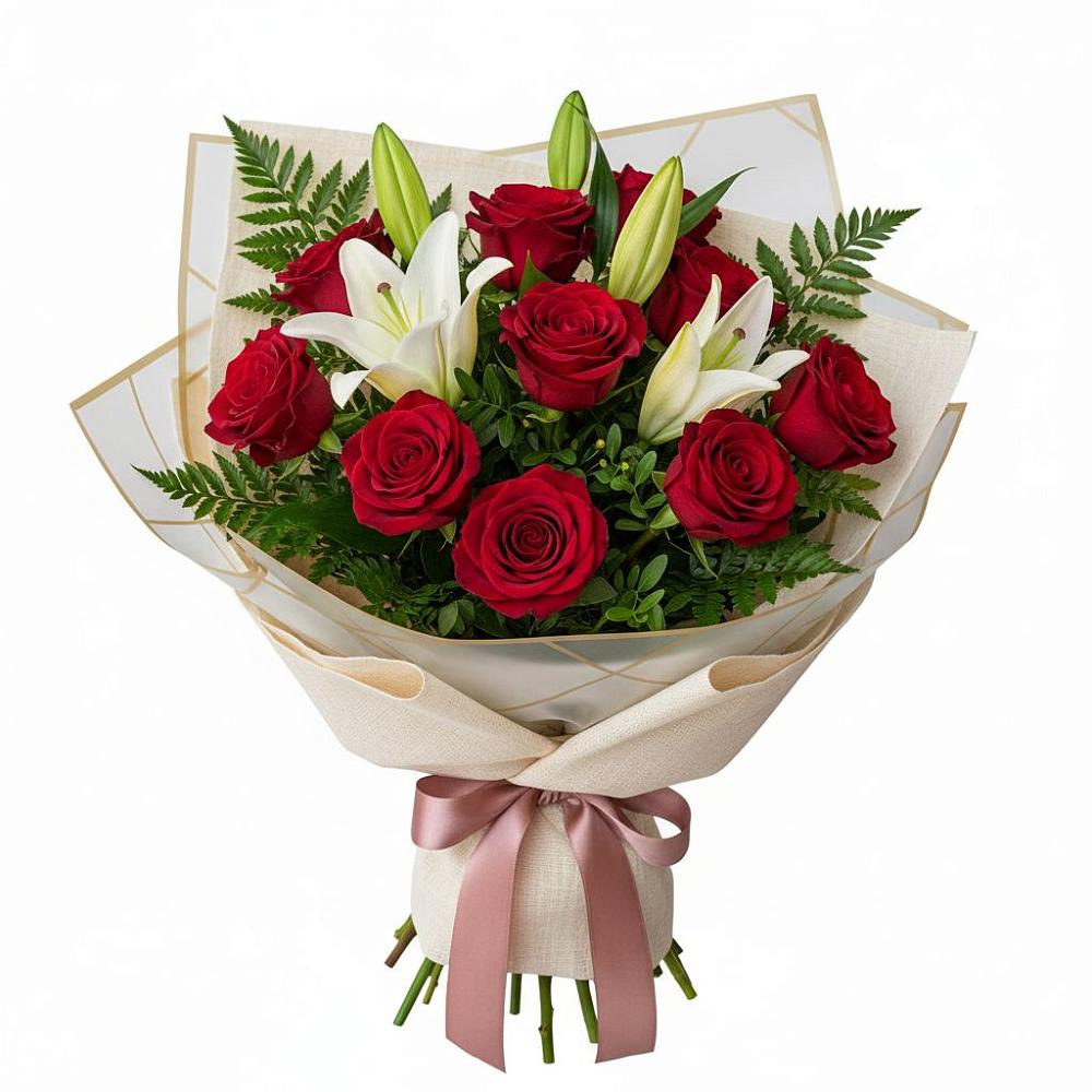 Букет цветов из: Лилии и Розы в Славянке