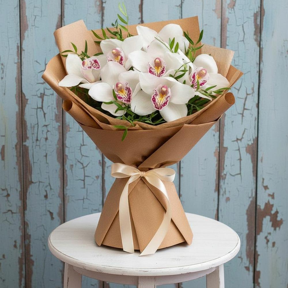 Букет цветов из: Орхидеи и Розы в Славянке