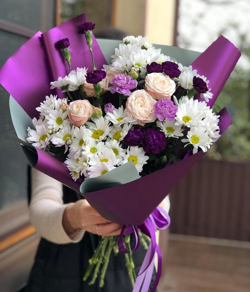 Букет цветов из: Хризантемы, Гвоздики и Розы в Славянке