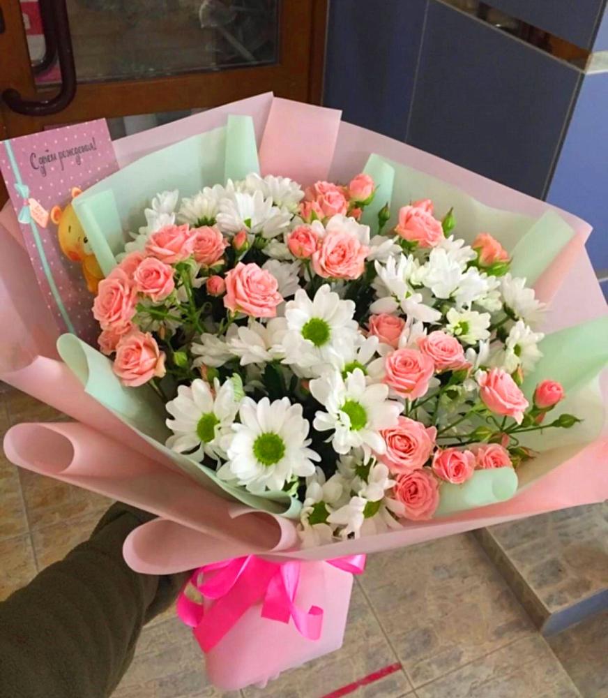 Букет цветов из: Розы и Хризантемы в Славянке