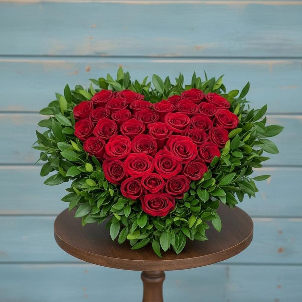 Цветочная композиция из Розы в виде сердца в Славянке