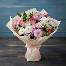 Букет цветов из:  Хризантемы, Альстромерии и Розы в Славянке