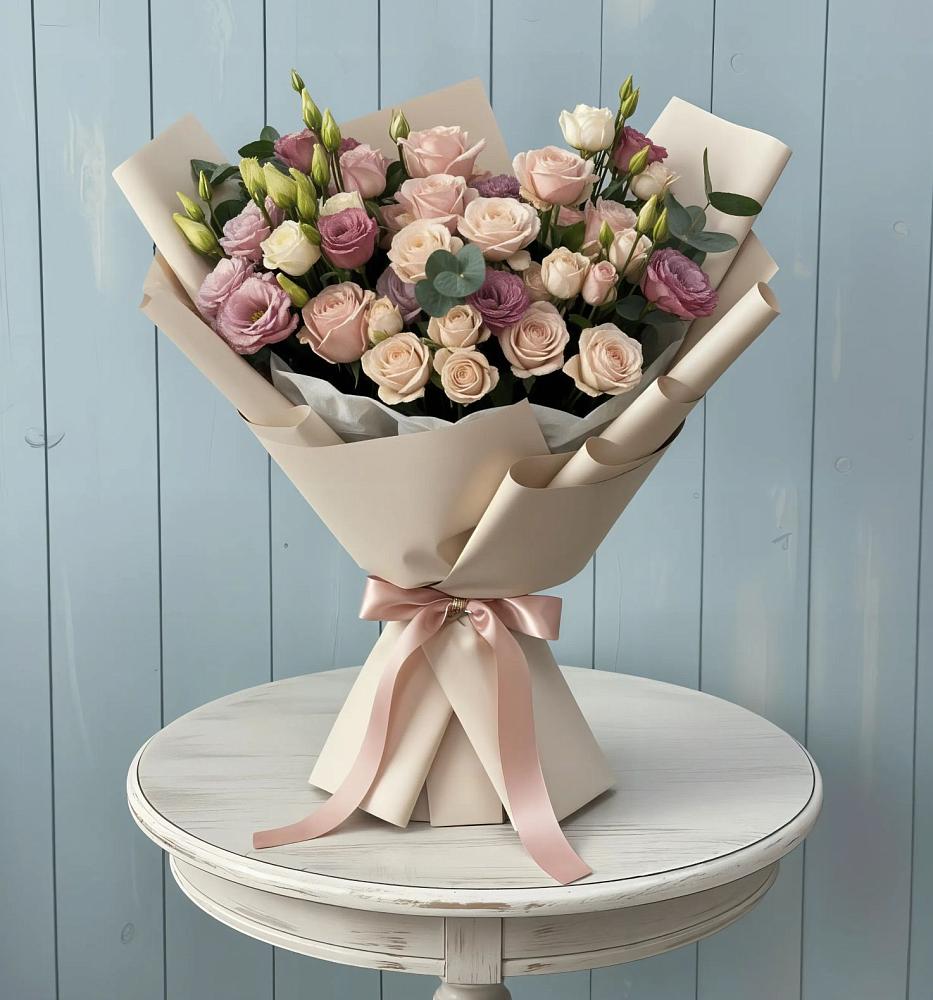 Букет цветов из: Розы и Лизиантусы в Славянке