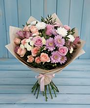 Букет цветов из:  Хризантемы, Розы и Альстромерии в Славянке