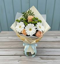 Букет цветов из:  Герберы, Розы и Хризантемы в Славянке